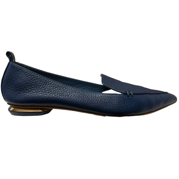 Nicholas Kirkwood Shoes - Nicholas Kirkwood Beya Flat Shoes Blue Pebbled Leather 37.5